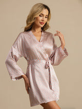 [Pink Heart Geo] SilkSilky-AU Long Sleeve Women's Dressing Gown 003