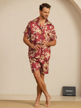 [Wine Dragon] SilkSilky-AU Short Sleeve Lapel Collar Men's Pyjamas 007