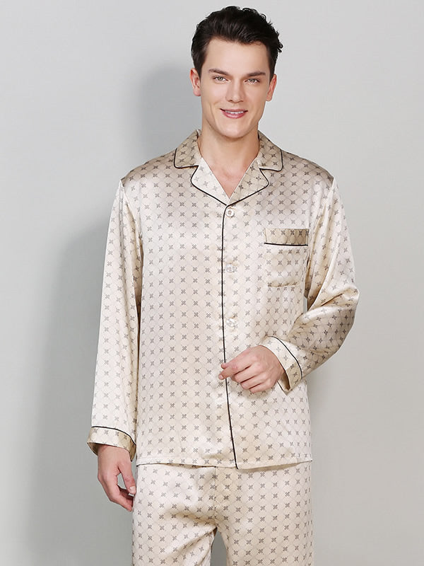 SilkSilky AU Pure Silk Long Sleeve Lapel Men's Pyjamas Champagne 002