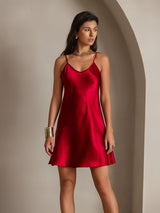 [Wine] SilkSilky-AU Spaghetti Strap V Neck Dress 001