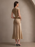 SilkSilky-AU 19Momme Silk Sleeveless Round Neck Dress Champagne 002