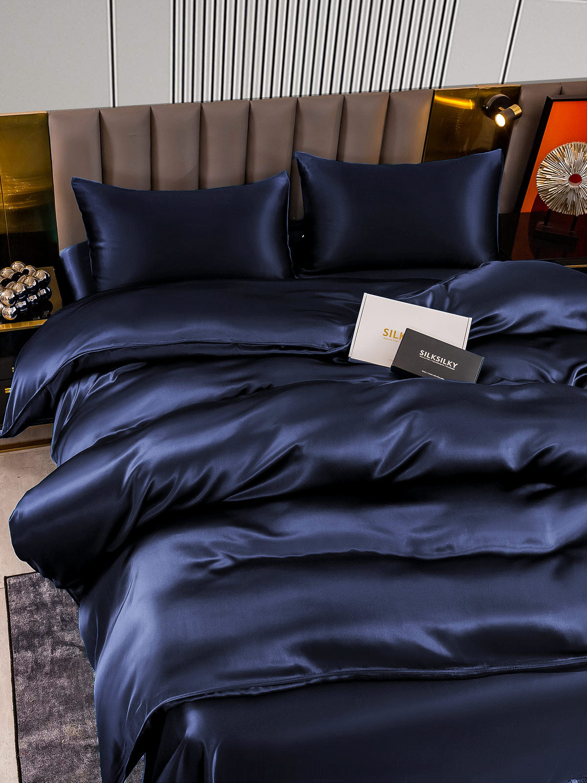 SilkSilky AU 22Momme Pure Silk Bedding Set DarkBlue 004