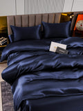 SilkSilky AU 22Momme Pure Silk Bedding Set DarkBlue 004