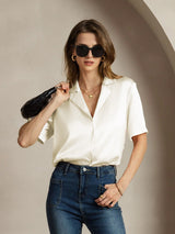 [Ivory] SilkSilky-AU Short Sleeve Notch Collar Women's Shirt 001