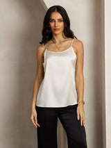 [Light Gray] SilkSilky-AU 19Momme Stretch Silk Charmeuse Spaghetti Strap Scoop Neck Camisole 001