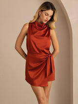 [Caramel] SilkSilky-AU Sleeveless Cowl Neck Dress 004