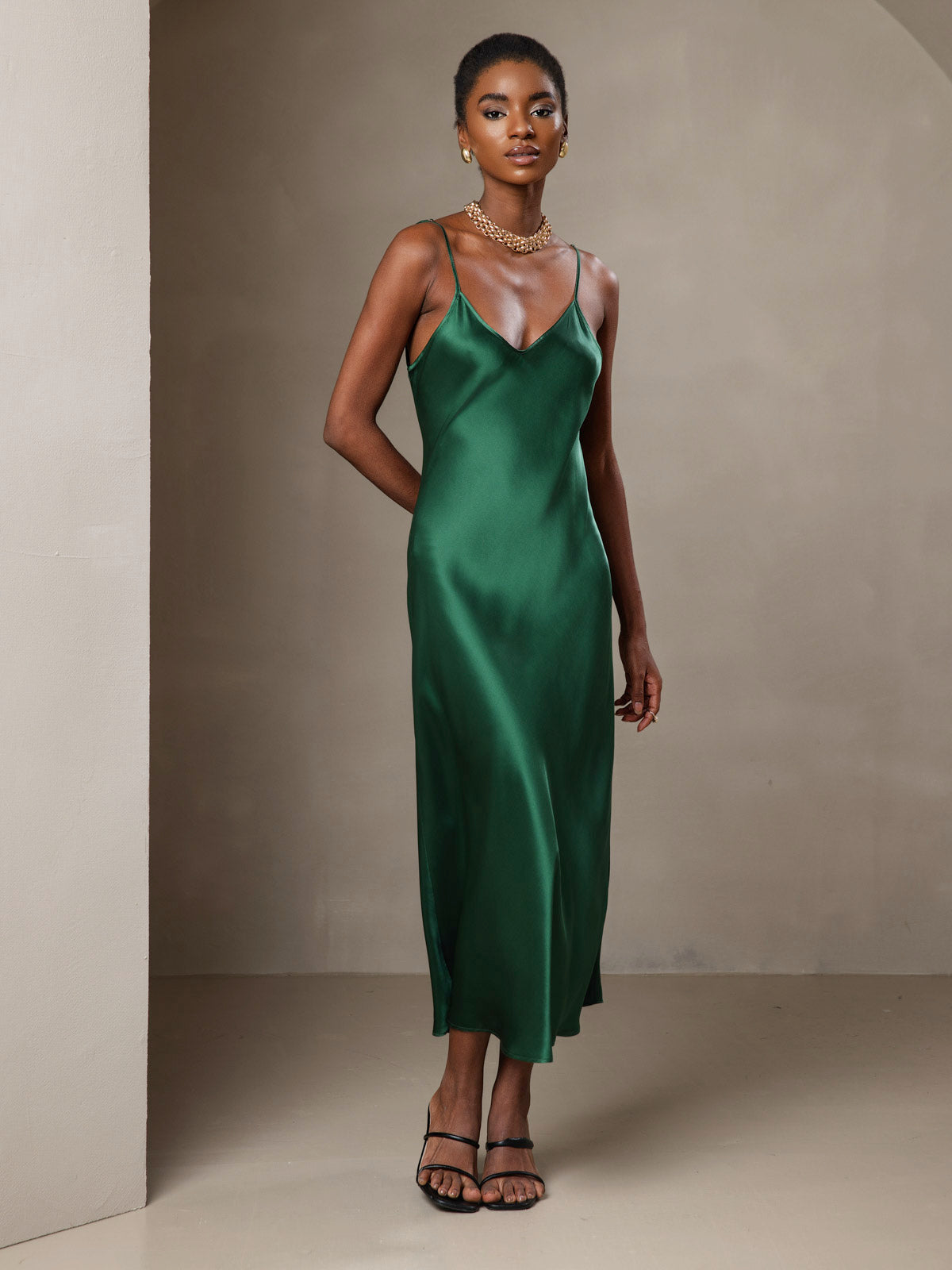 SilkSilky-AU Pure Silk Sleeveless Round Neck Dress Green 006