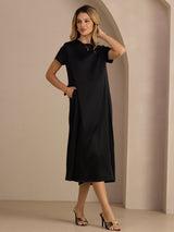 [Black] SilkSilky-AU Short Sleeve Round Neck Dress 004