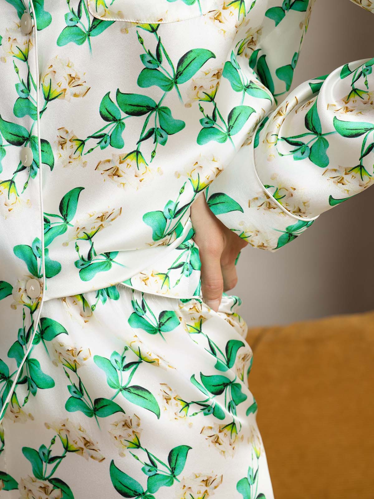 [Green Floral] SilkSilky-AU Pure Silk Womens Pajamas 008