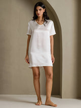 [White] SilkSilky-AU Half Sleeve V Neck Nightgown 007