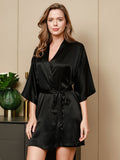 SilkSilky AU Pure Silk 3/4 Sleeve Nightgown&Robe Set Black 003