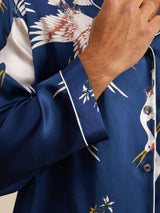 [Dark Blue] SilkSilky-AU Long Sleeve Lapel Collar Men's Pyjamas 006