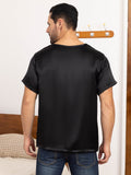 SilkSilky AU Pure Silk Short Sleeve Round Neck Men's T Shirt Black 002