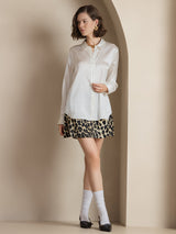 [White] SilkSilky-AU Long Sleeve Lapel Collar Women's Shirt 006