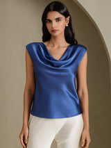 [Real Teal] SilkSilky-AU Cap Sleeve Cowl Neck Women's T-Shirt 001