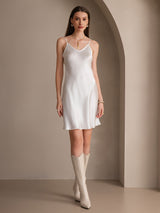 [White] SilkSilky-AU Spaghetti Strap V Neck Dress 006