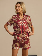 [Wine Dragon] SilkSilky-AU Short Sleeve Lapel Collar Women's Pyjamas 003