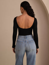 [Black] SilkSilky-AU Long Sleeve U Neck Women's T-Shirt 002