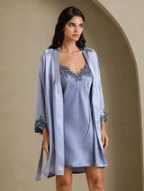 [Steel Blue] SilkSilky-AU 3/4 Sleeve V Neck Nightgown&Dressing Gown Set 001