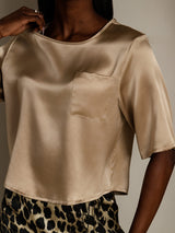 [Champagne] SilkSilky-AU Half Sleeve Scoop Neck Women's T-Shirt 008