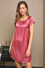 [Pale Mauve] SilkSilky-AU Cap Sleeve Square Neck Nightgown 006