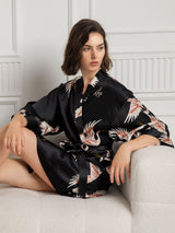 [Black] SilkSilky-AU 3/4 Sleeve Women's Dressing Gown 004
