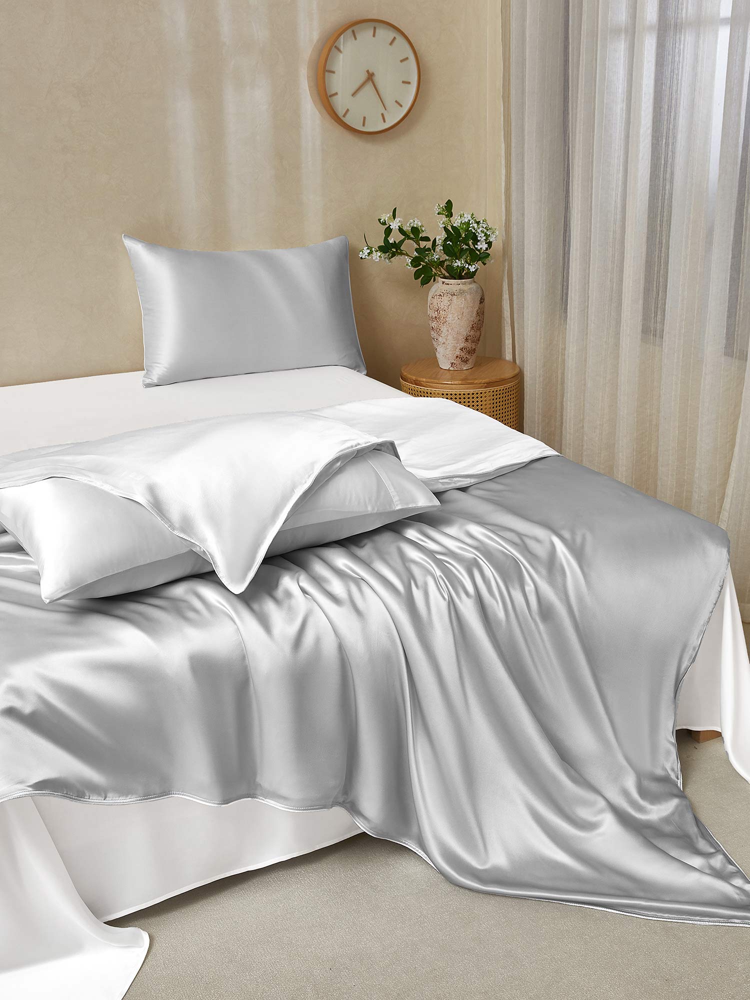 [LightGray+White] SilkSilky-AU 19Momme Bedding Set 003