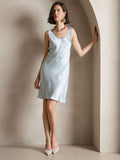 SilkSilky AU Pure Silk Sleeveless Round Neck Dress LightBlue 006