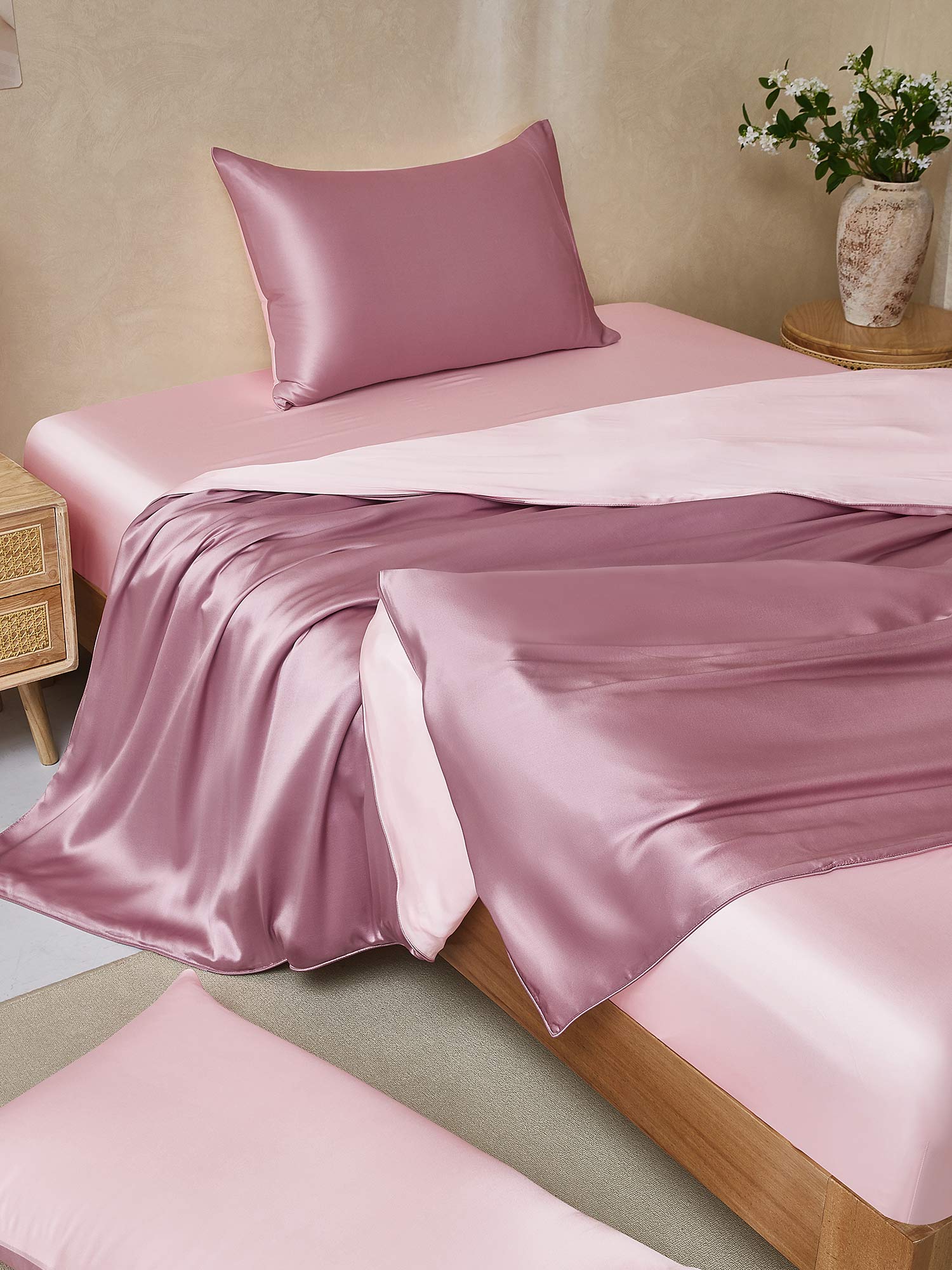 [PaleMauve+LightPink] SilkSilky-AU 25Momme Bedding Set 001