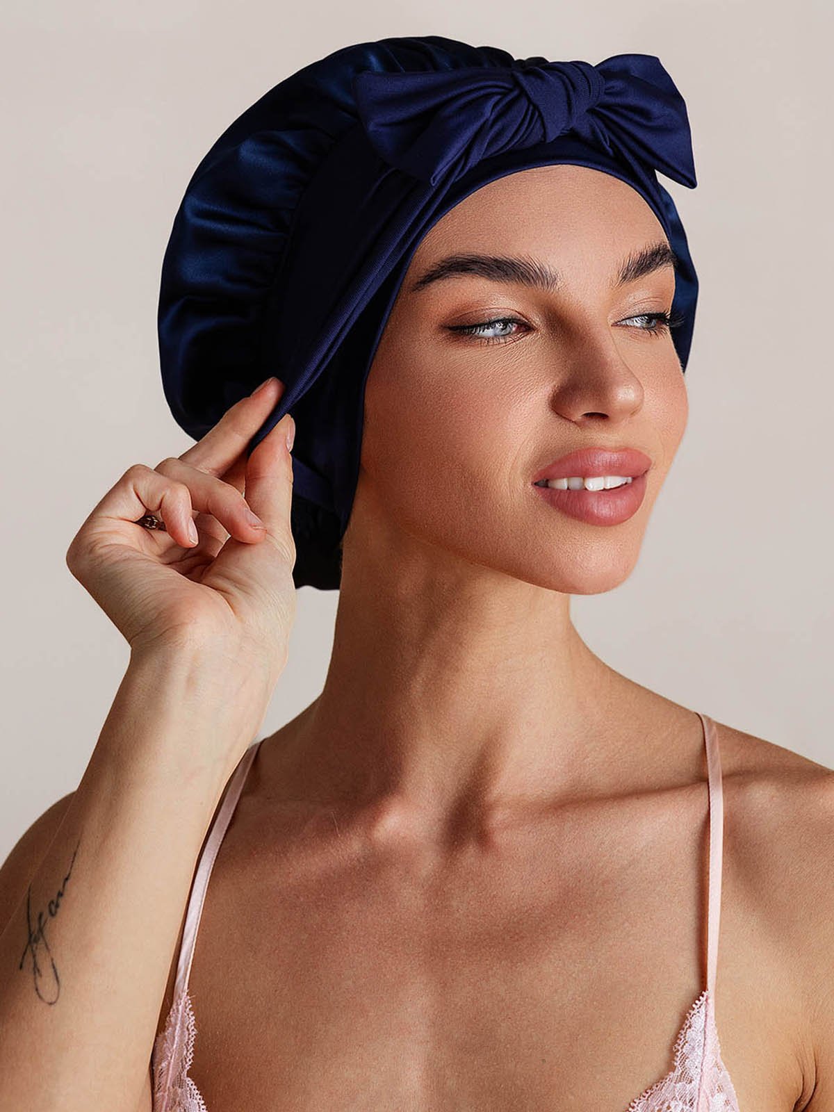 SilkSilky-AU Pure Silk Sleep Cap DarkBlue 006