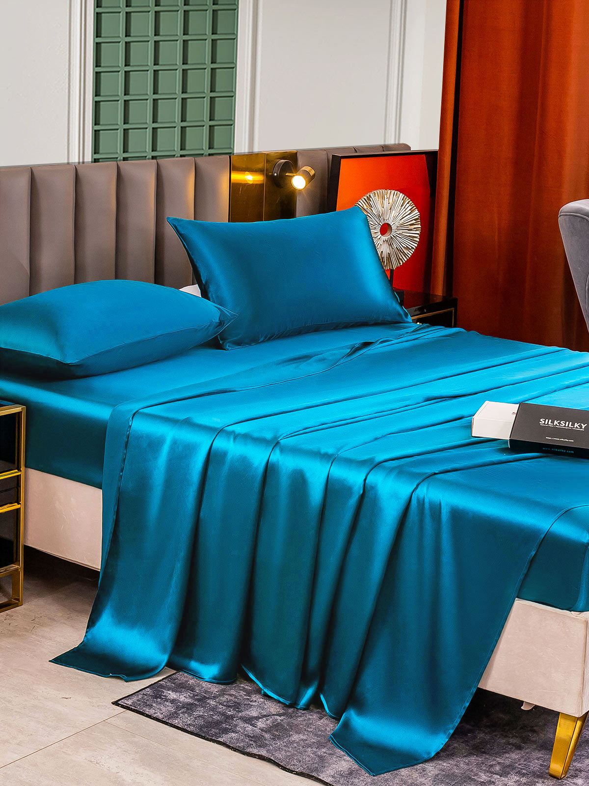 SilkSilky AU 25Momme Pure Silk Bedding Set Teal 005