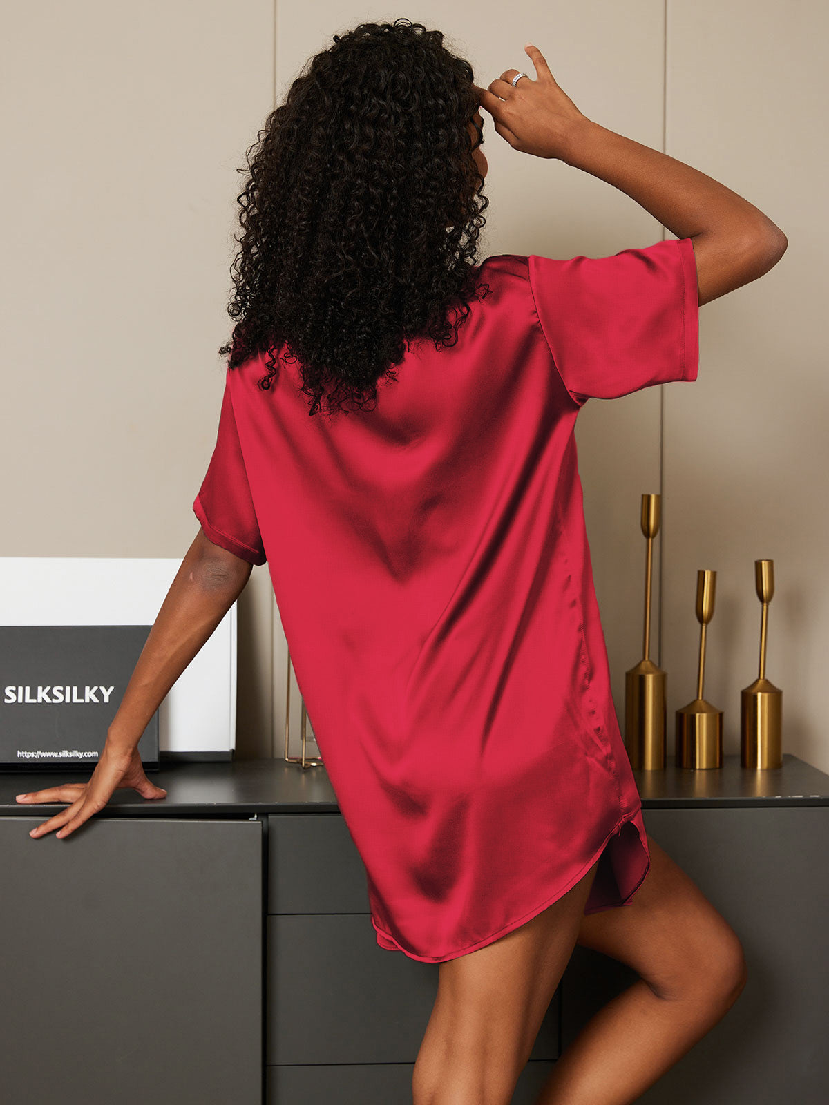 [Wine] SilkSilky-AU Short Sleeve Round Neck Women's Pyjamas 002