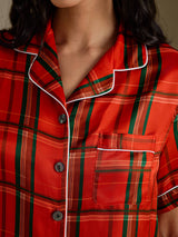 [Red Plaid] SilkSilky-AU Short Sleeve Notch Collar Women's Pyjamas 004