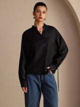 [Black] SilkSilky-AU Long Sleeve Split Women's Blouse 004