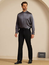 [Dark Gray] SilkSilky-AU Long Sleeve Stand Collar Men''s Shirt 008