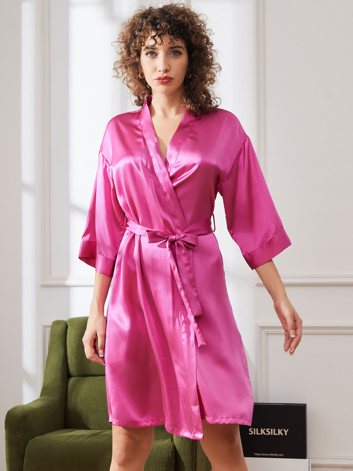 [Rose Red] SilkSilky-AU Pure Silk Womens Robe 003