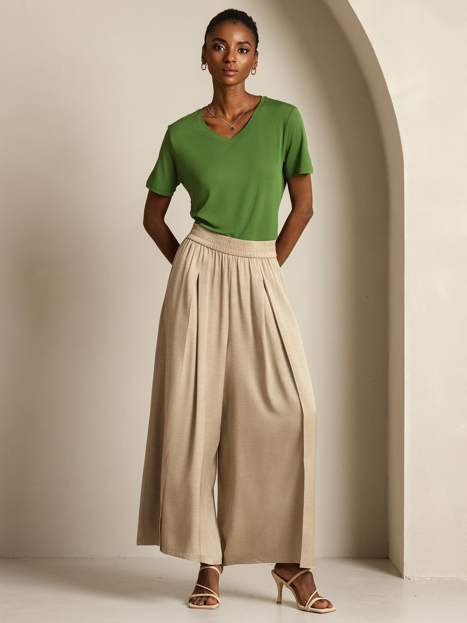 [Tan] SilkSilky-AU 19Momme Silk Womens Pants 009