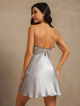 [Grayish Blue] SilkSilky-AU Sleeveless Deep V Neck Nightgown 002