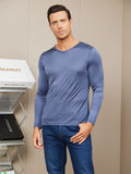 SilkSilky AU Silk Knitted Long Sleeve V Neck Men's T Shirt DarkBlue 003