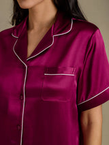 [Fuchsia] SilkSilky-AU Short Sleeve Lapel Collar Women's Pyjamas 004