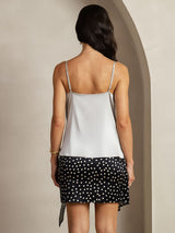 [Silver] SilkSilky-AU 19Momme Stretch Silk Charmeuse Spaghetti Strap Cowl Neck Camisole 002