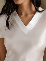 [White] SilkSilky-AU Cap Sleeve V Neck Dress 004