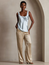 [Light Blue] SilkSilky-AU 19Momme Stretch Silk Charmeuse Sleeveless Scoop Neck Camisole 008