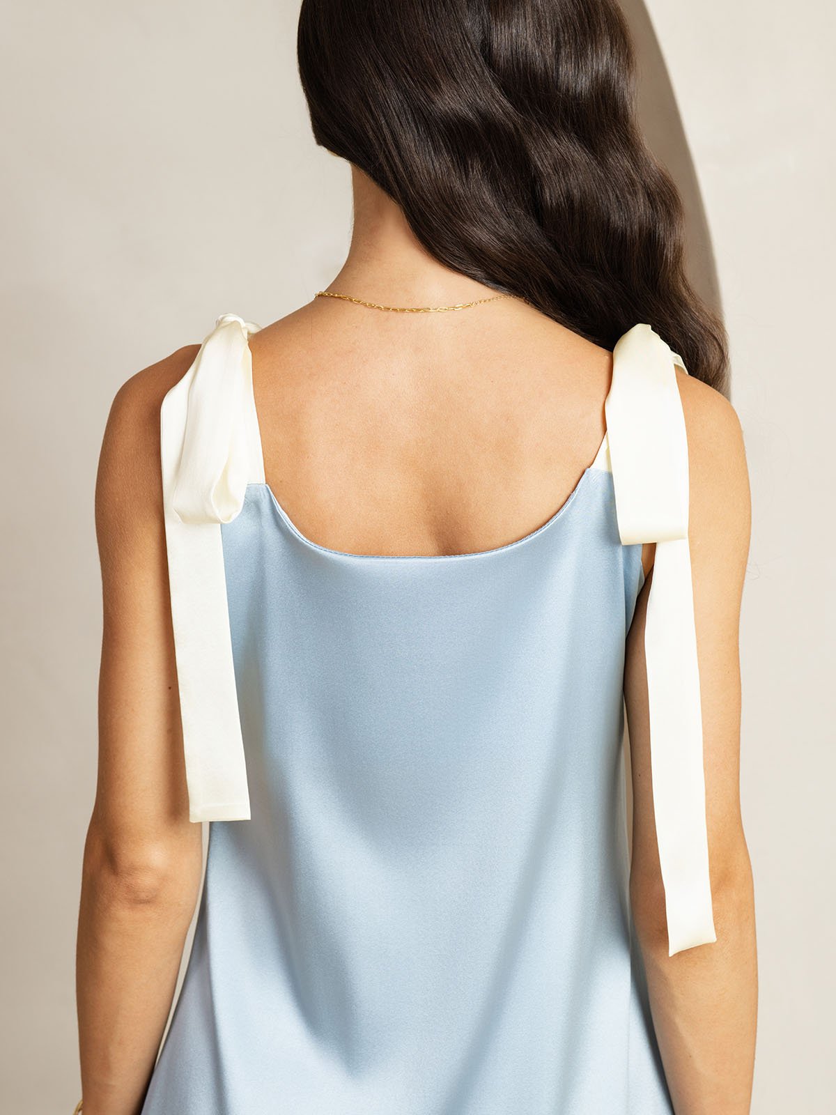 [Grayish Blue] SilkSilky-AU 19Momme Silk Square Neck Dress 006
