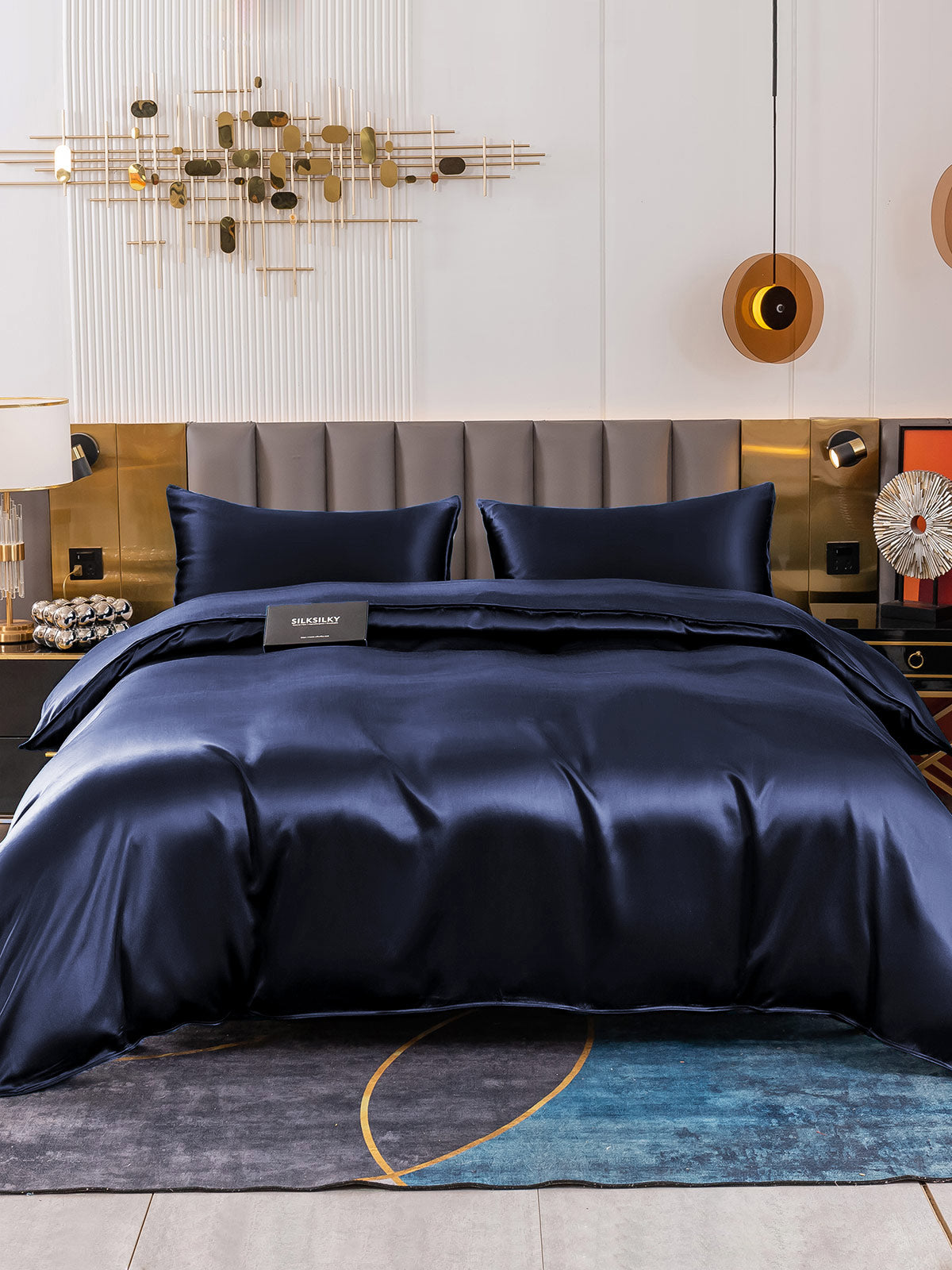 SilkSilky AU 19Momme Pure Silk Bedding Set DarkBlue 002