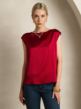 [Wine] SilkSilky-AU Cap Sleeve Round Neck Women's T-Shirt 004