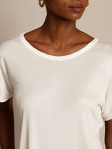[White] SilkSilky-AU 100% Silk Jersey Short Sleeve Round Neck Women's T-Shirt 004