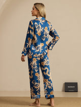 [Navy Dragon] SilkSilky-AU Long Sleeve Lapel Collar Women's Pyjamas 002