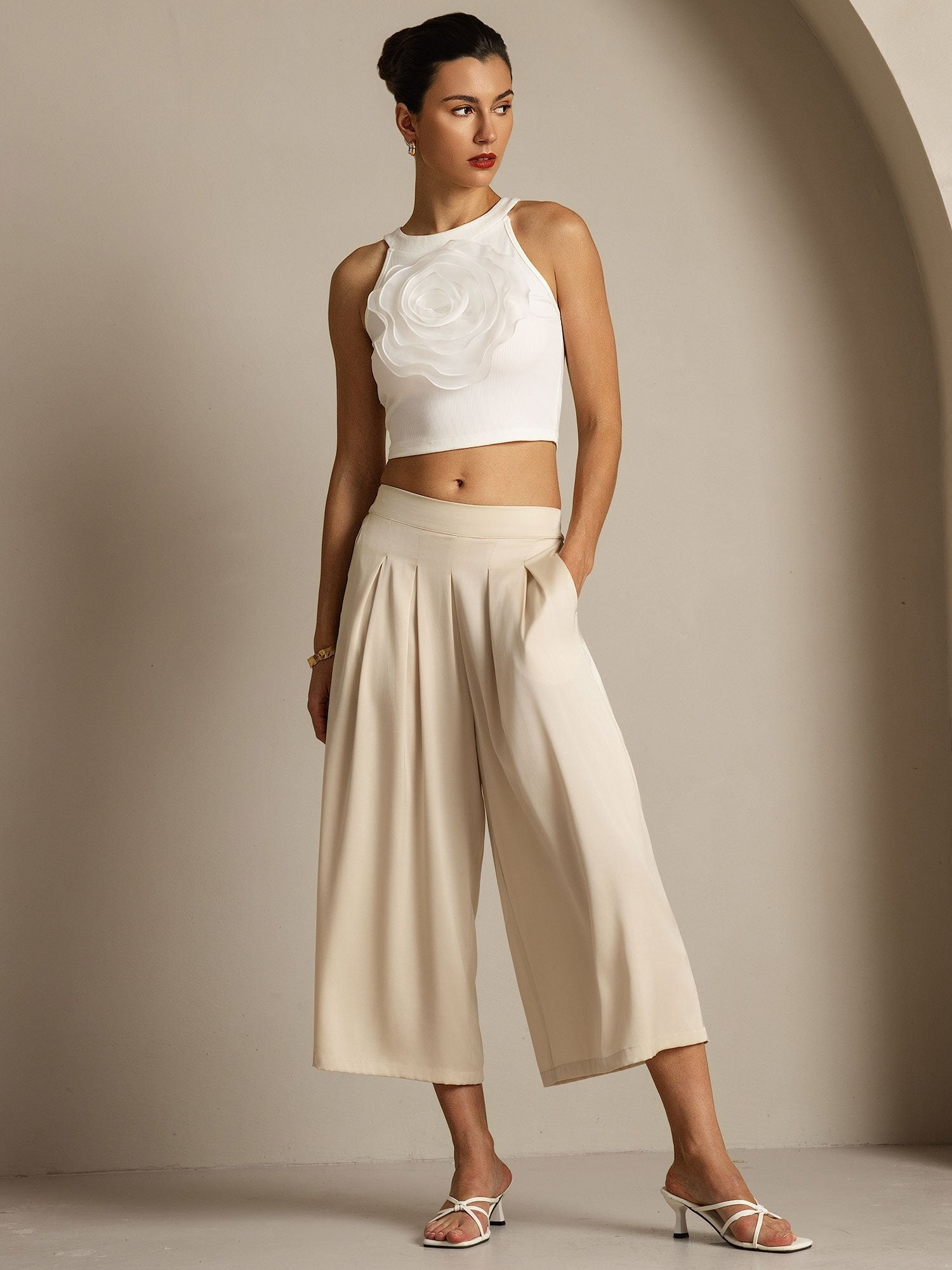 [Beige] SilkSilky-AU 19Momme Silk Womens Pants 007