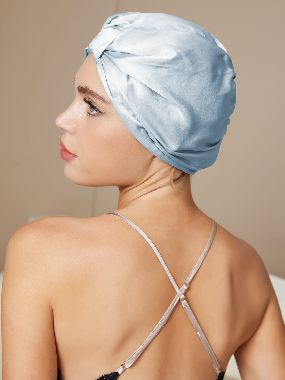 [Light Blue] SilkSilky-AU Pure Silk Sleep Cap 002